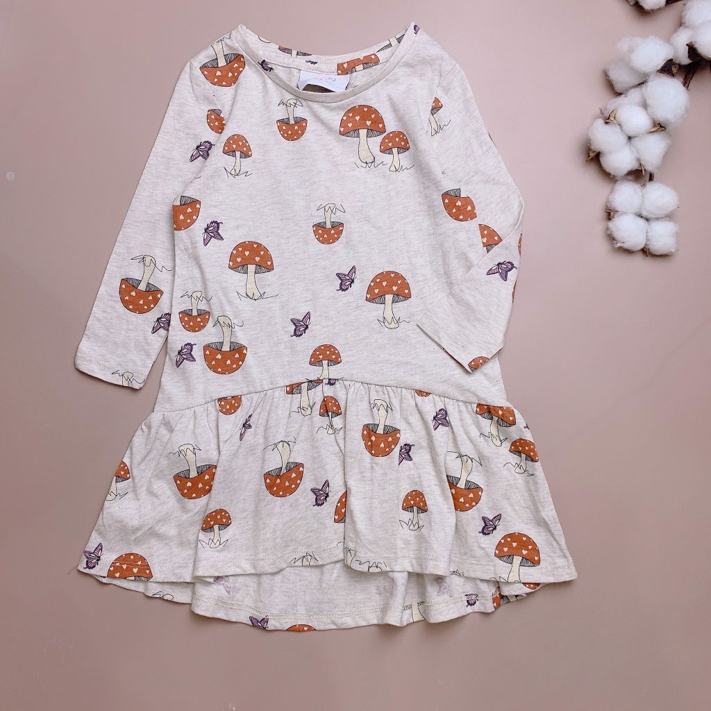 Váy cotton mini mango màu be hình nấm