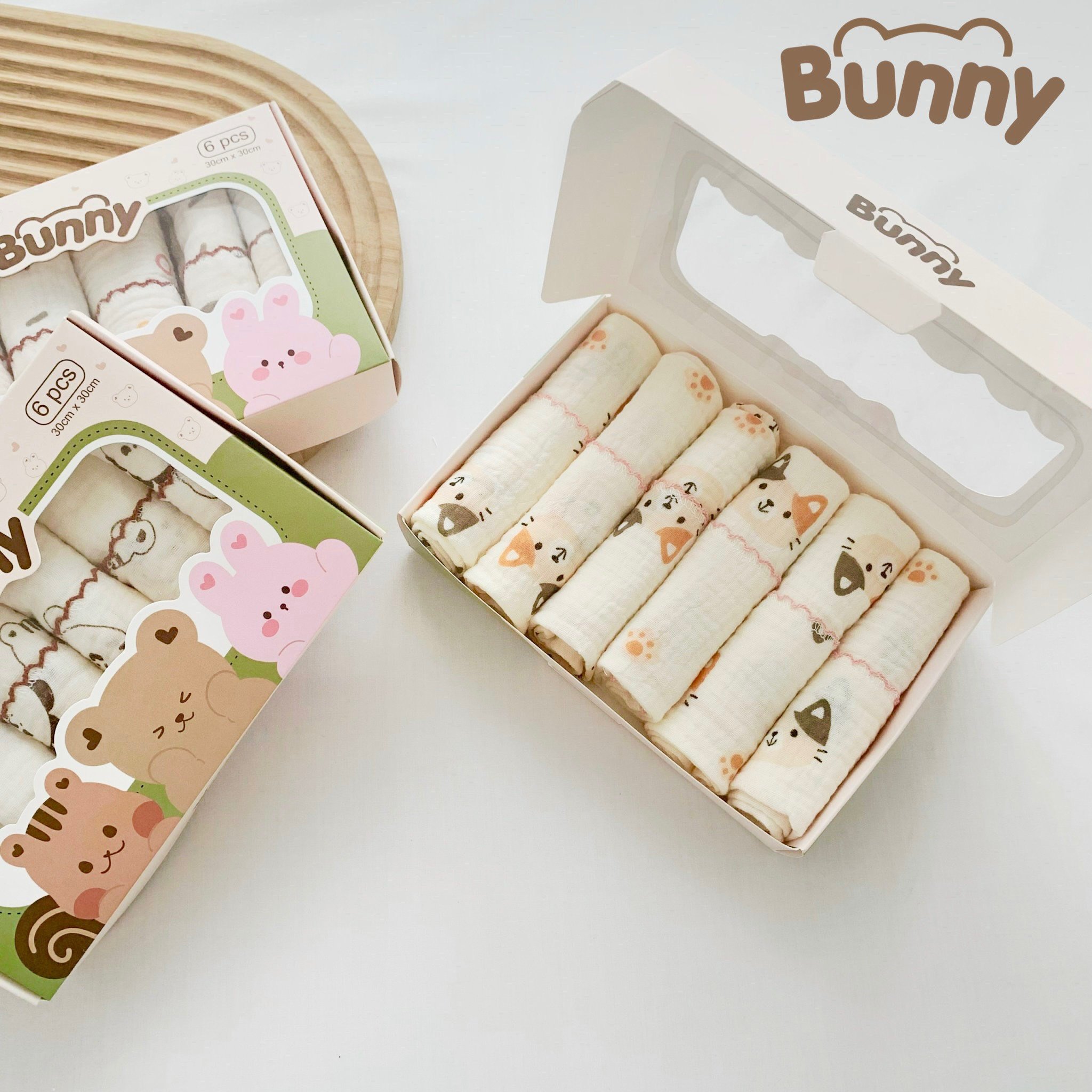 Hộp khăn xô Muslin nhiều hình Boona / Moony / Bunny ( 2 lớp )