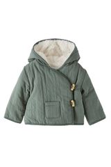 Áo khoác nhí Zara màu rêu lót lông cài khuy lệch size 1m - 12m