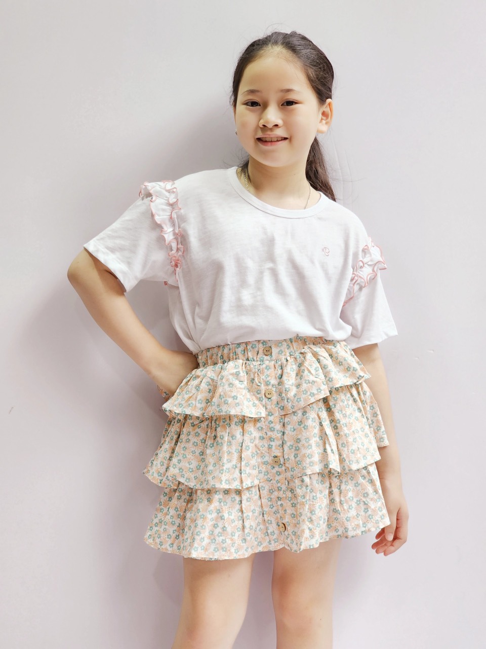 Váy liền cổ vuông xếp tầng Màu 02  GeminiClothing