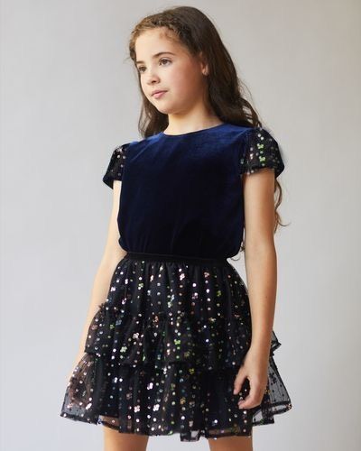 Set Leigh Tuker áo nhung đen - chân váy voan kim sa size 3 - 11y