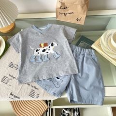 8A114 - Bộ QC chú chó đi ủng màu ghi + quần xanh bé trai size 80-120