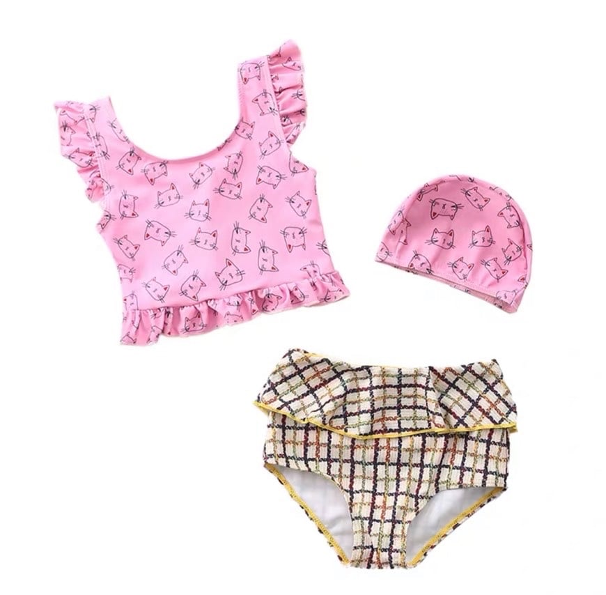 Bộ bơi 3ct áo dáng ngắn, quần cạp cao BG size 3-7y