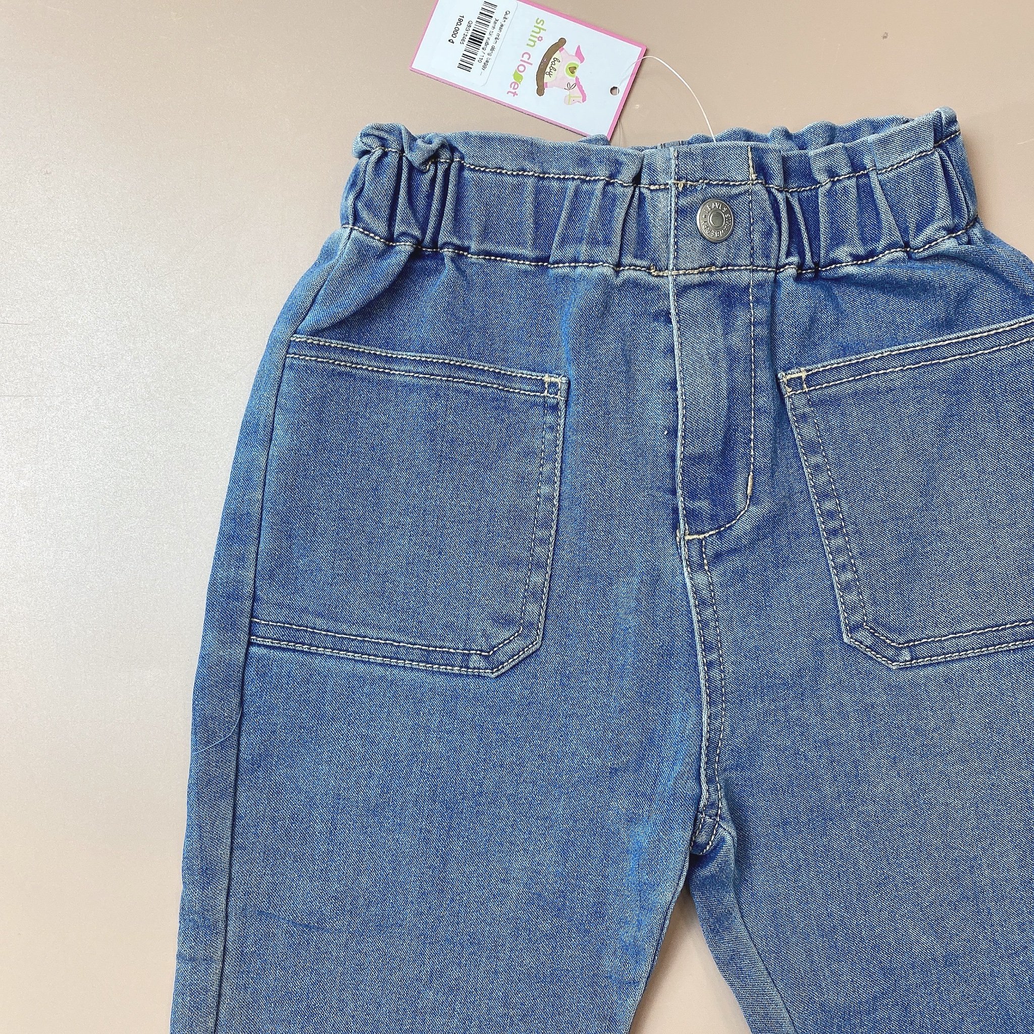Quần jean mềm dáng baggy Babidiboo màu xanh túi vuông trước sau size 110 / 120
