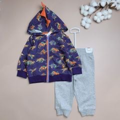 Bộ nỉ bông mỏng Little Me - khủng long navy
