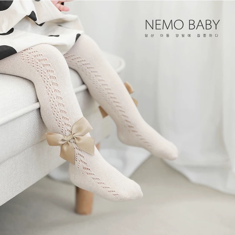 Quần tất len lưới đính nơ 4 màu Nemo Baby