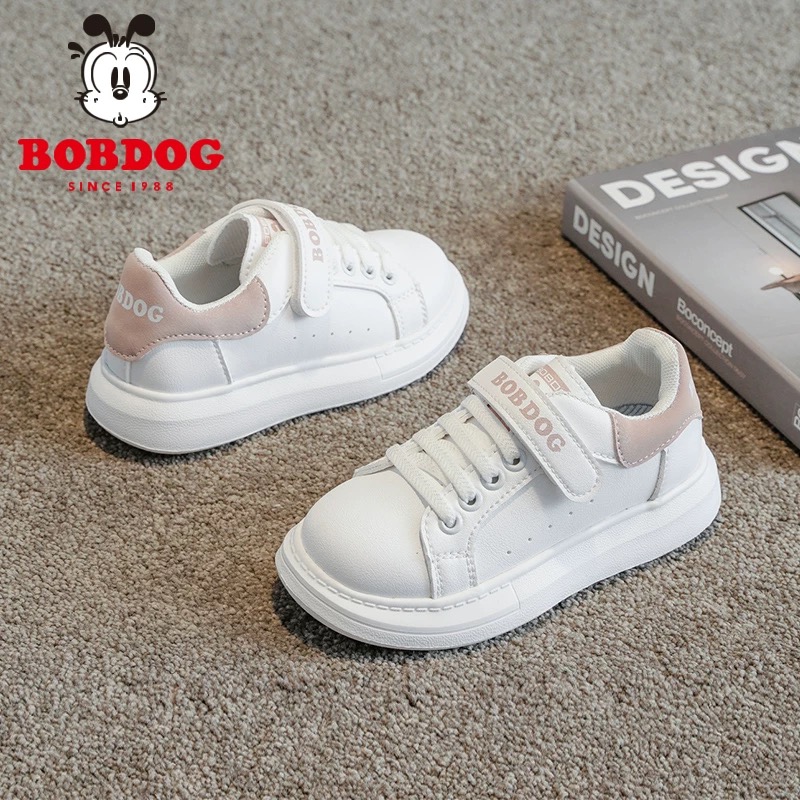 3008 - Giày thể thao Bobdog quai dán màu trắng phối gót hồng/đen size 27-37