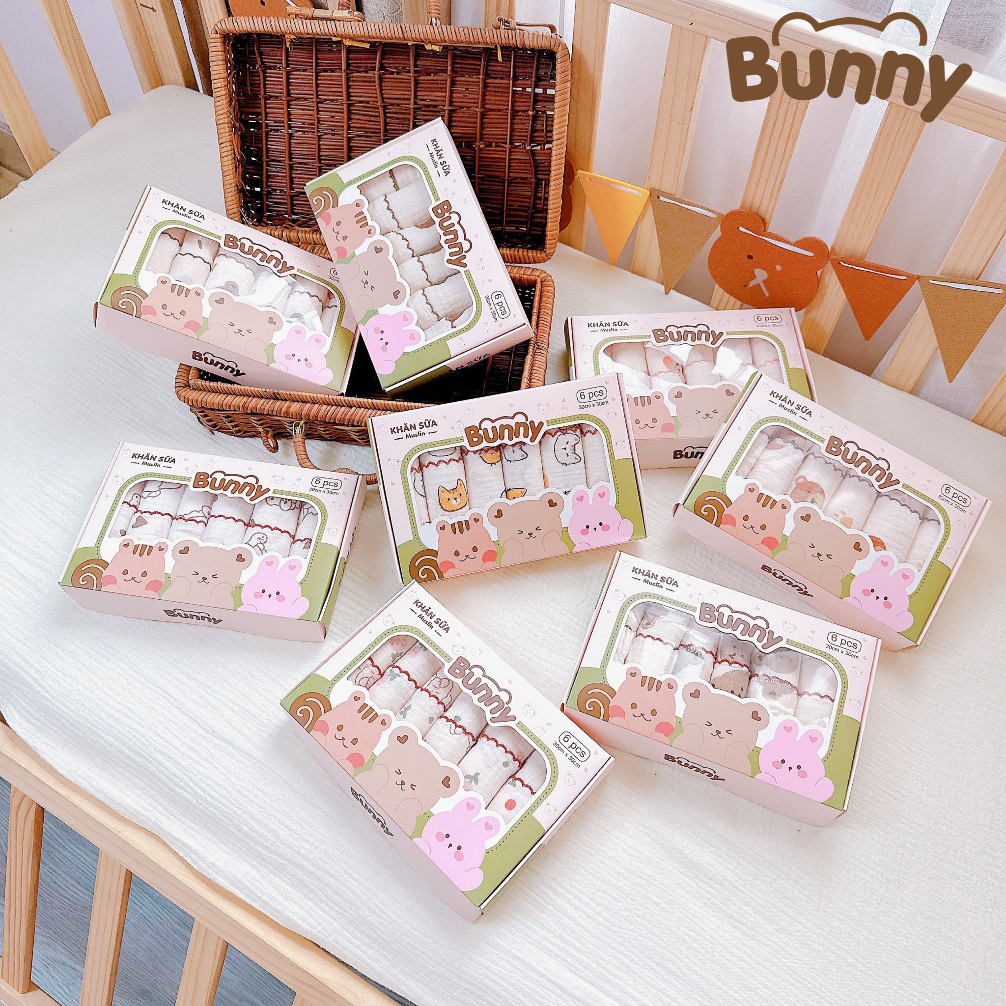 Hộp khăn xô Muslin nhiều hình Boona / Moony / Bunny ( 2 lớp )