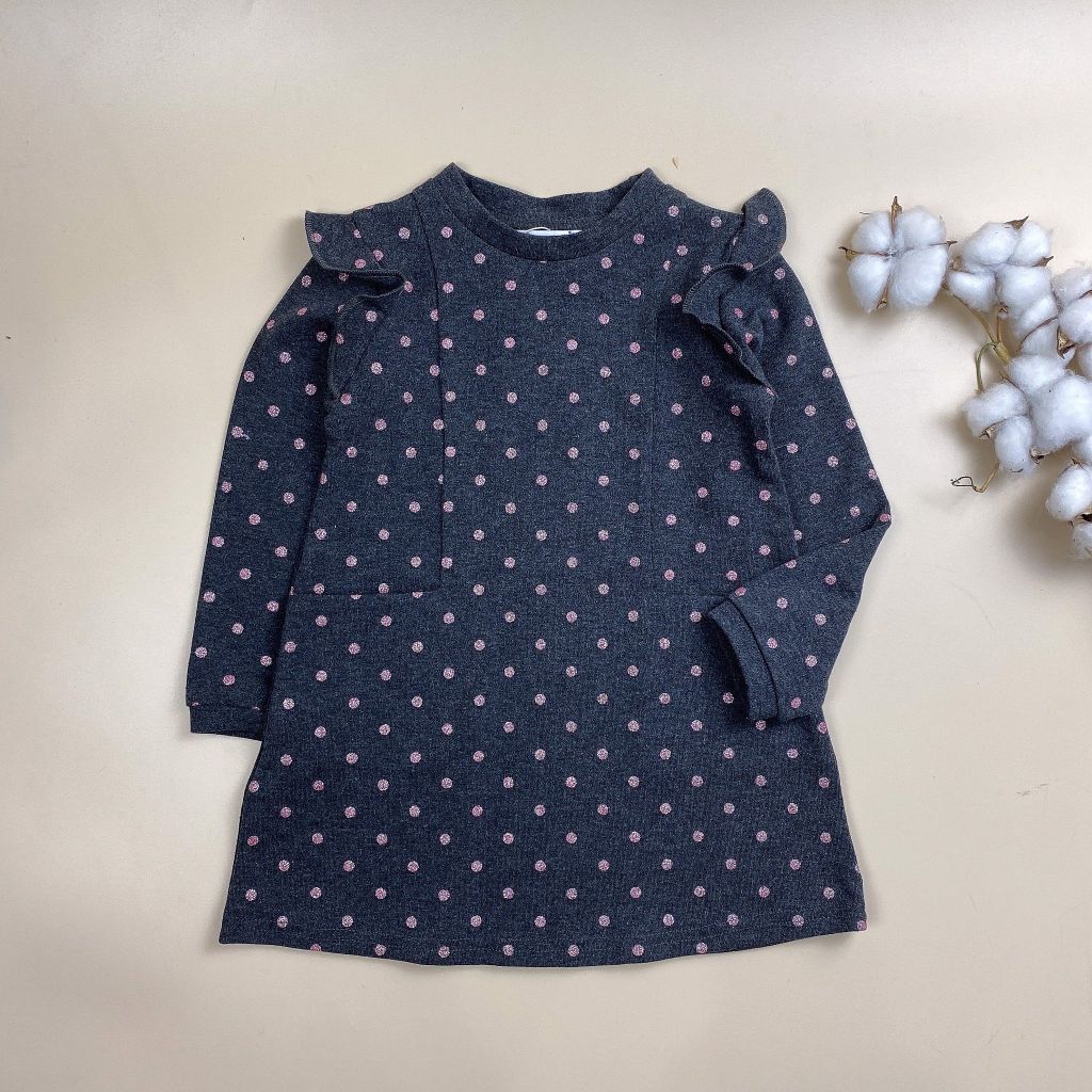 Váy nỉ Mayoral màu ghi chấm bi nhũ hồng vai cánh tiên size 3 - 9y