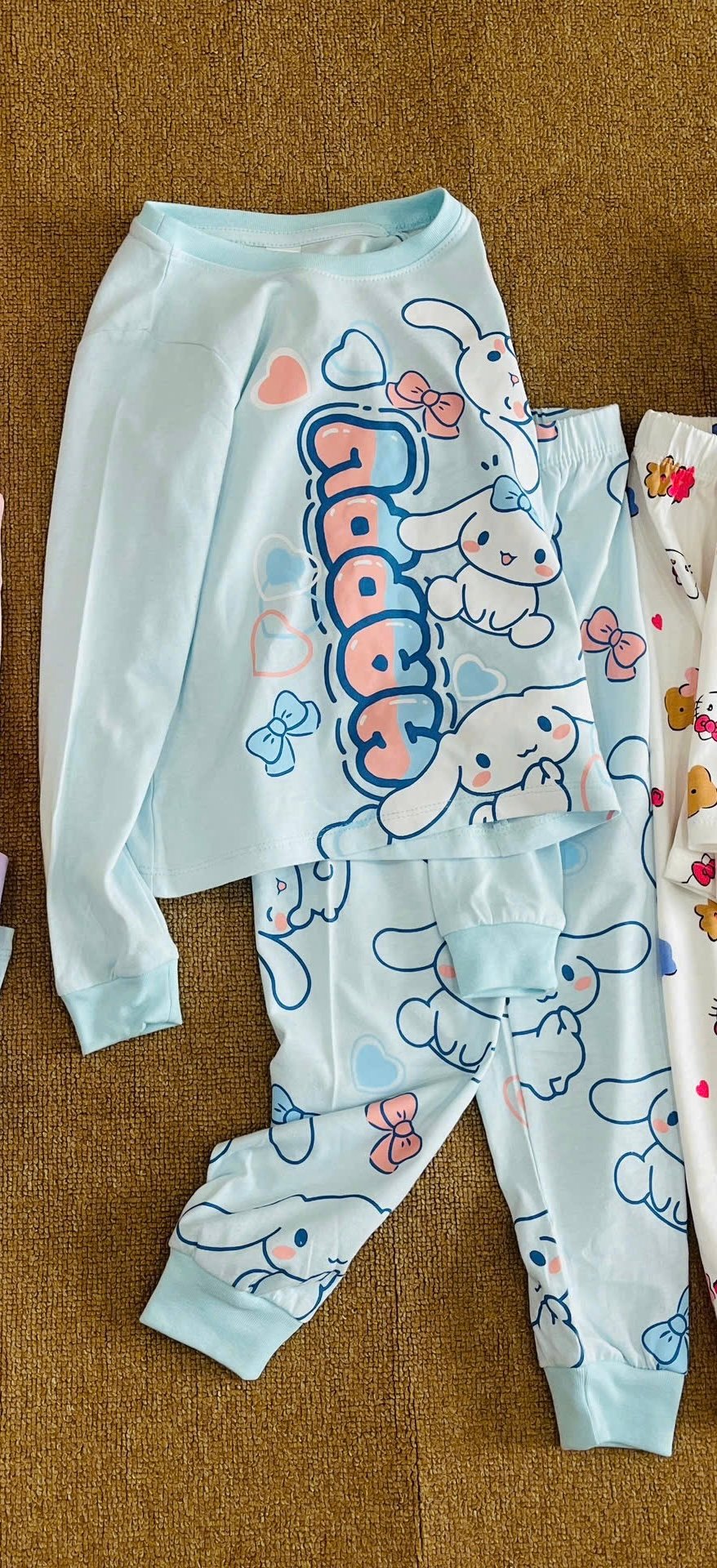 Bộ cotton HM nhiều hình Bé Gái Kuromi, Cinnamoroll, Kitty, Labubu size 2 - 10y (Bảng màu 2)