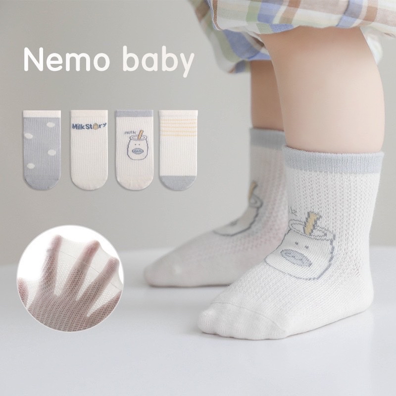 Set 4 tất lưới cao cổ Nemo Baby in hình 4 tông màu