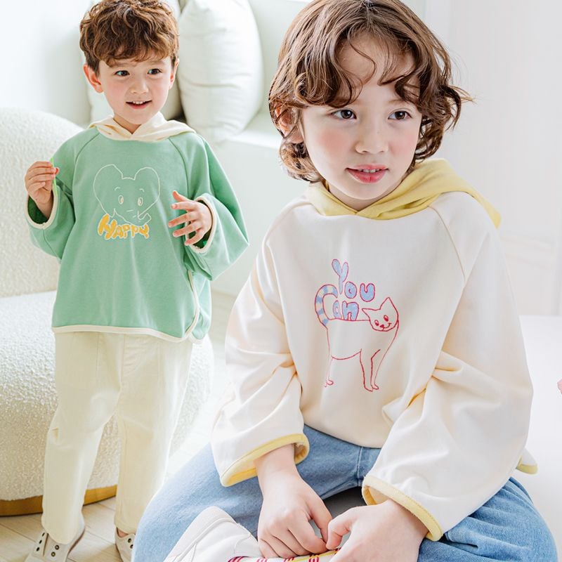 Áo nỉ hoodie Bebezoo hình mèo/voi 2 màu xanh/be BTBG