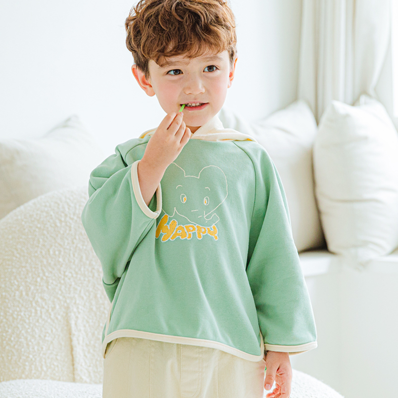 Áo nỉ hoodie Bebezoo hình mèo/voi 2 màu xanh/be BTBG