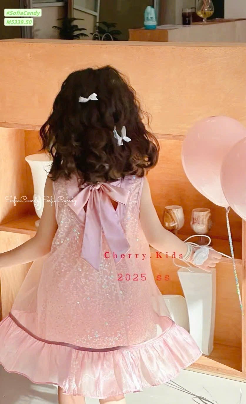 M5339 - Váy công chúa Mia Kids màu hồng phối nơ bé gái size 1-10y