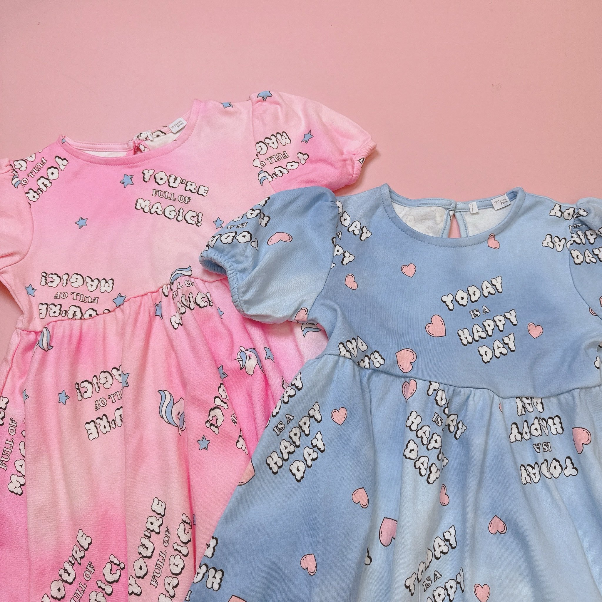 Váy cotton GGJJ dư xịn dáng baby doll 2 màu xanh/hồng bé gái size 2-8y