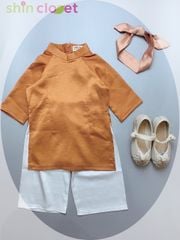 [1-5y] Áo dài Shin Closet bé gái - lụa trơn cam