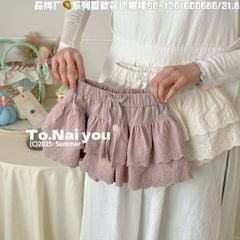 600688 - Quần váy QC vải thô ren đục lỗ 2 màu kem/hồng tím bé gái size 90-130