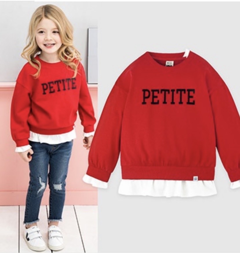 Áo nỉ Petite 4 màu phối gấu tay trắng size 105 - 140