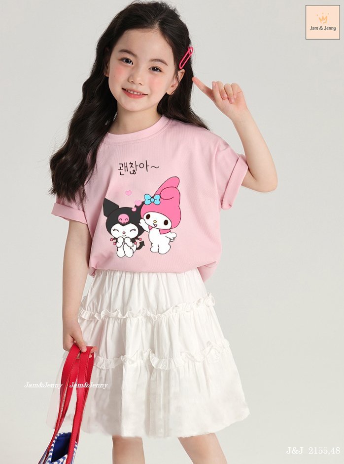 Set váy Jam & Jenny áo hồng Kuromi & Melody + chân váy trắng size 2-12y