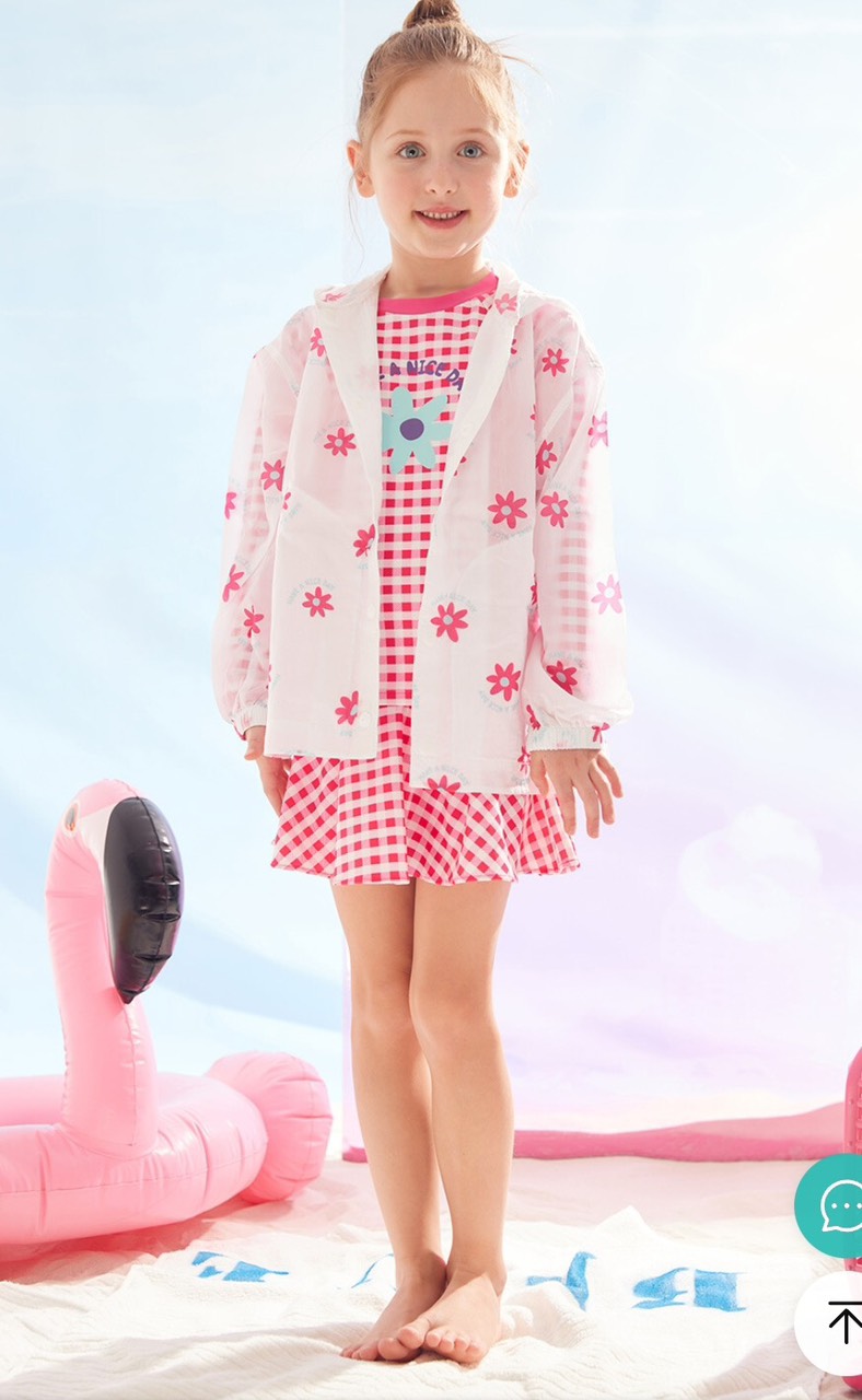 Áo gió 1 lớp Blue Dog màu trắng hoa hồng / xanh tôm đỏ size 100 - 145