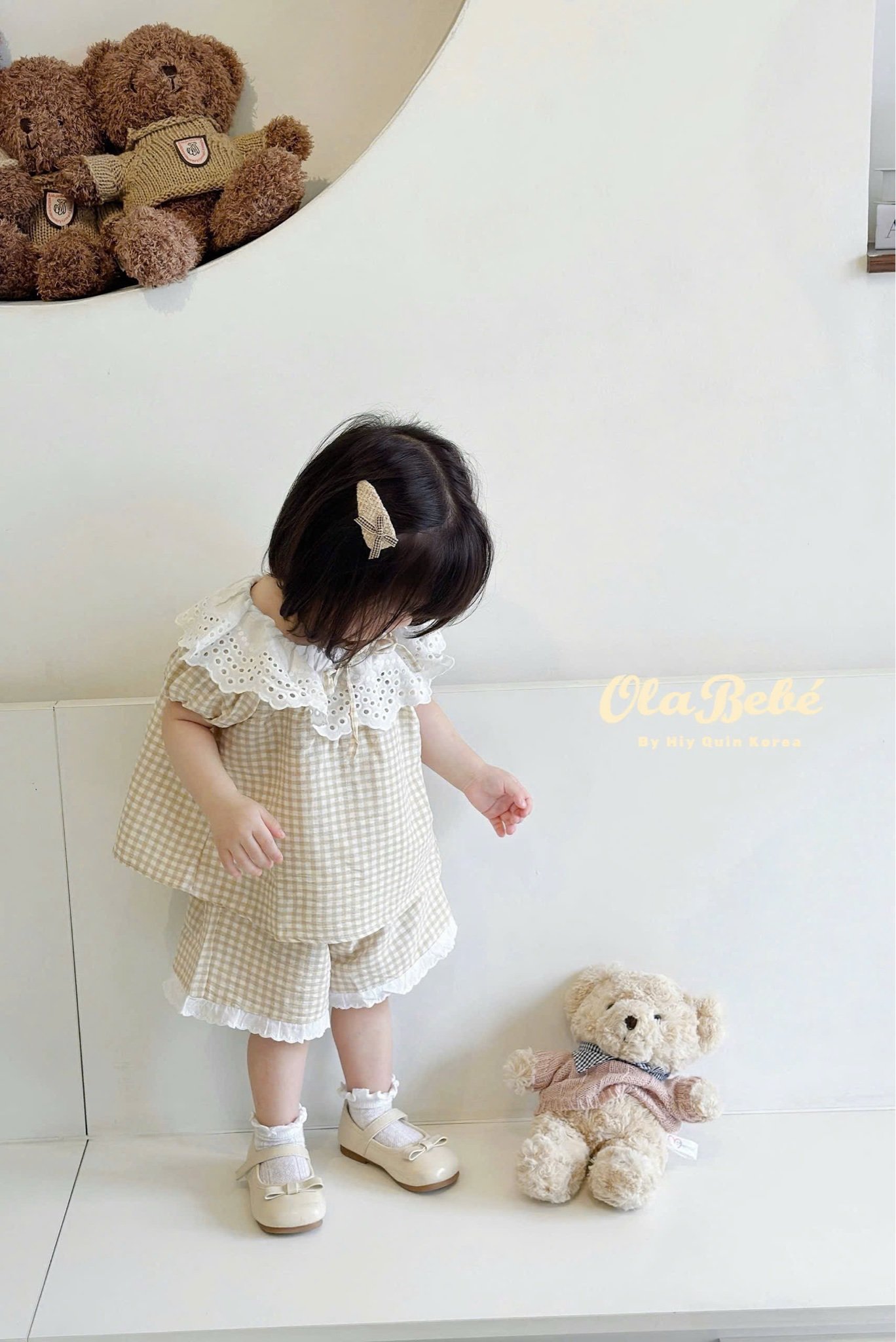 Bộ pyjama Hiyquin kẻ caro phối cổ ren nhiều màu bé gái size 1-6y