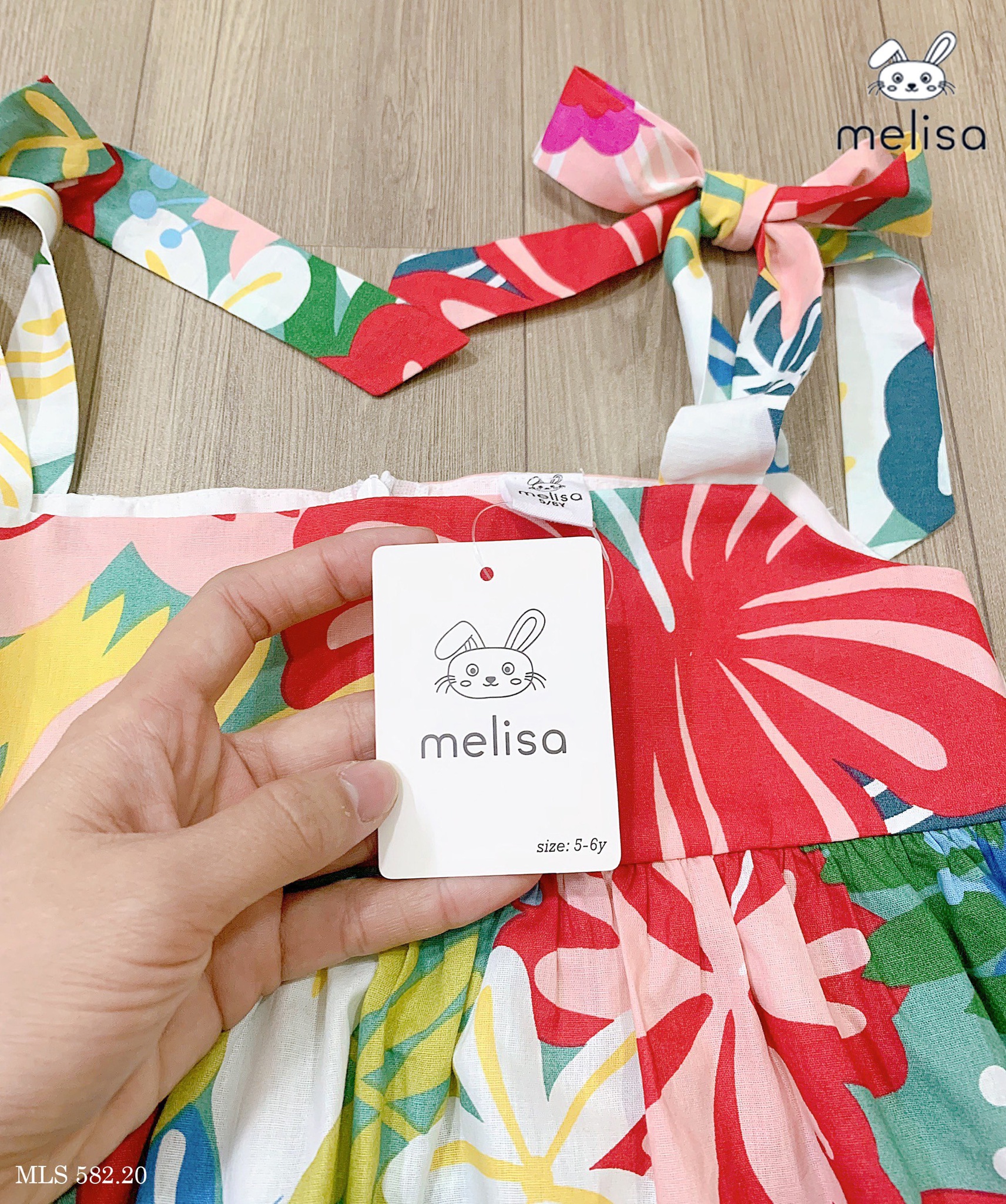 Váy thô hai dây nơ vai Melisa hoa sắc màu size 2 - 11y