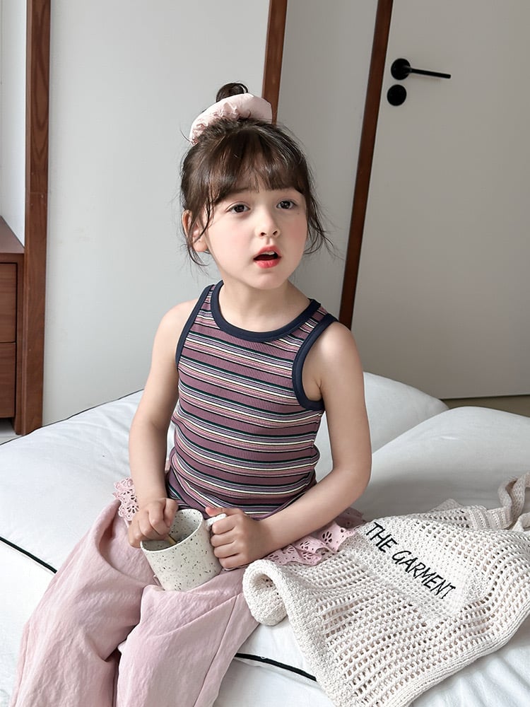 Áo thun sát nách AMBB kẻ nhiều màu cho bé gái size 90-170