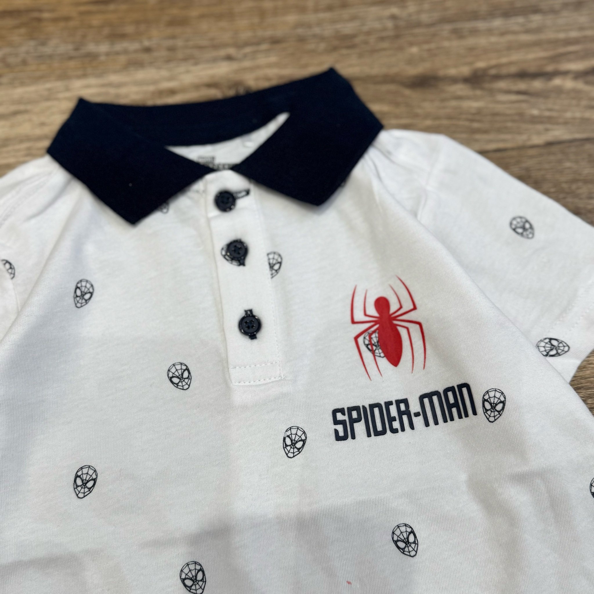 Áo polo cotton cổ đức Cool Club màu trắng Spiderman bé trai size  98-128