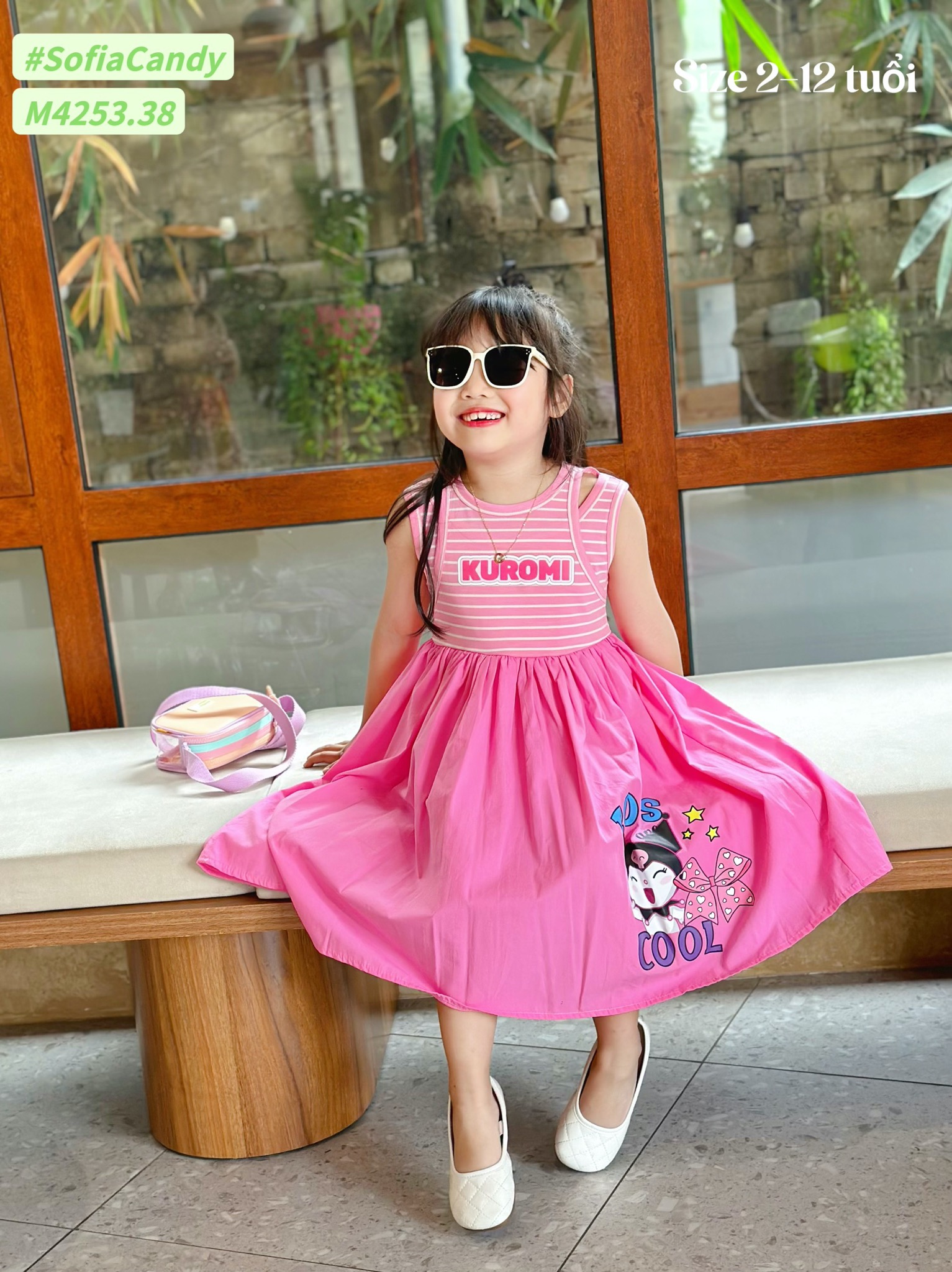 M4253.38 - Váy Mia Kids Kuromi kẻ hồng sát nách size 2-12y