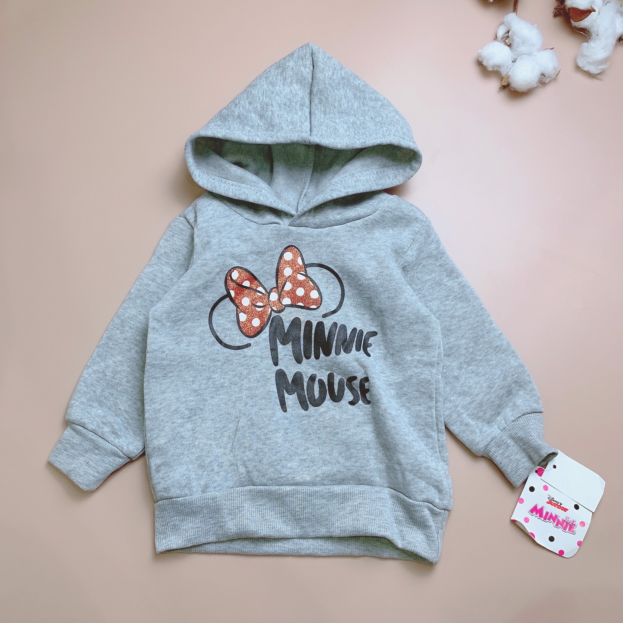 Áo nỉ Hoodie Disney BG - màu ghi Minnie nơ đỏ chấm bi