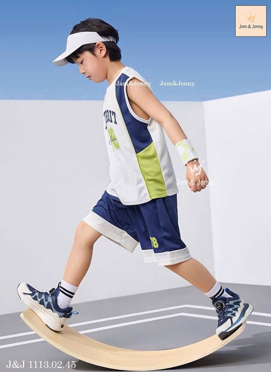 JJ 1113 - Bộ thể thao Jam & Jenny Detroit 78 trắng phối xanh than bé trai size 2-12y