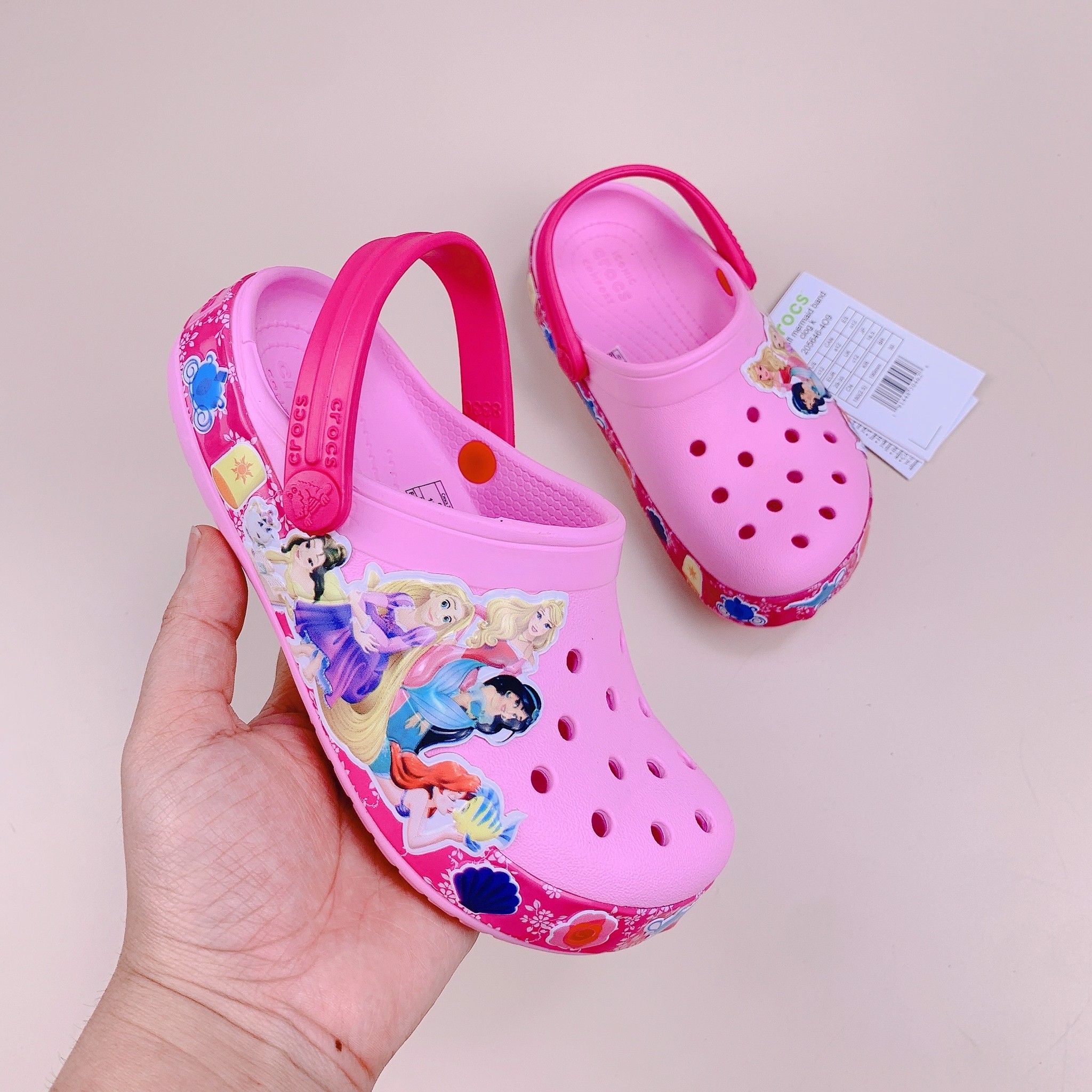 Sục Crocs hồng công chúa viền hồng BG