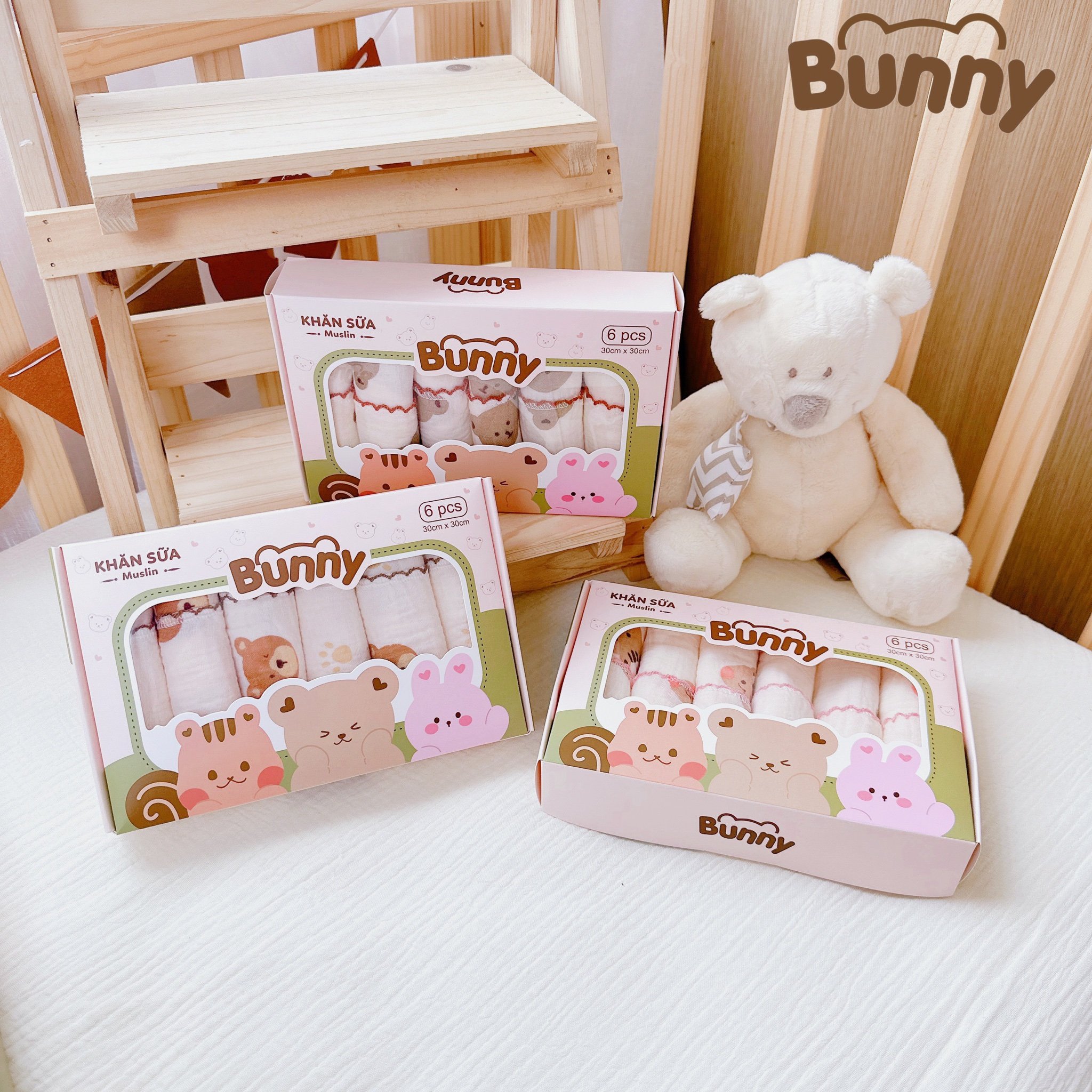 Hộp khăn xô Muslin nhiều hình Boona / Moony / Bunny ( 2 lớp )