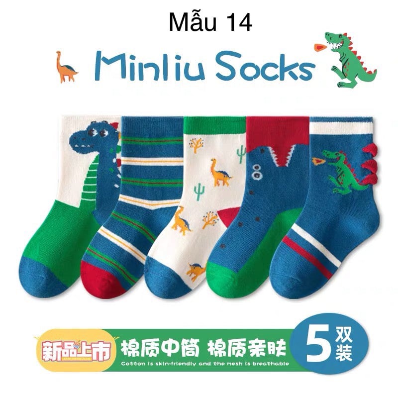 Set 5 tất Minliu Kids Socks nhiều hình Bé Trai size S - XL ( 2 - 12y )