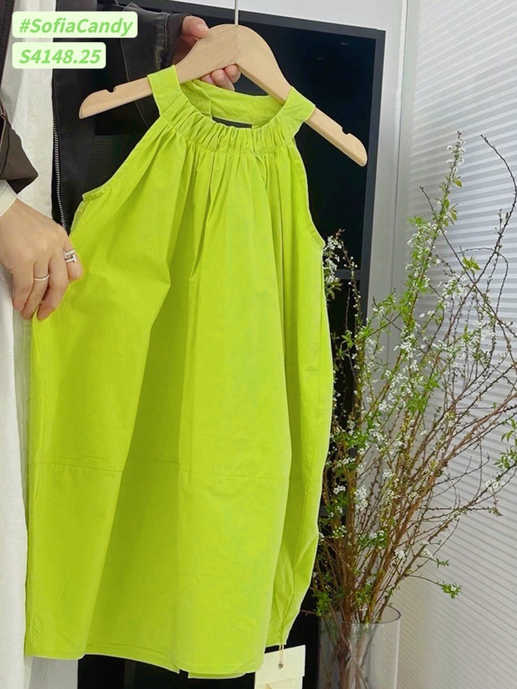 S4148 - Váy Sofia Candy thô xanh cốm phối cổ yếm size 1-10y