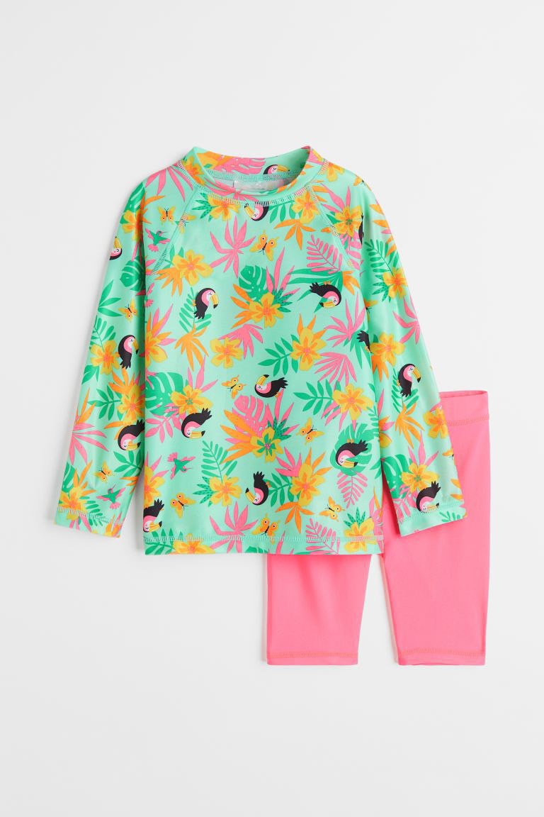 Bộ bơi rời HM áo xanh hình vẹt - quần hồng size 2 - 8y