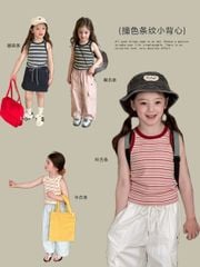 Áo thun sát nách AMBB kẻ nhiều màu cho bé gái size 90-170