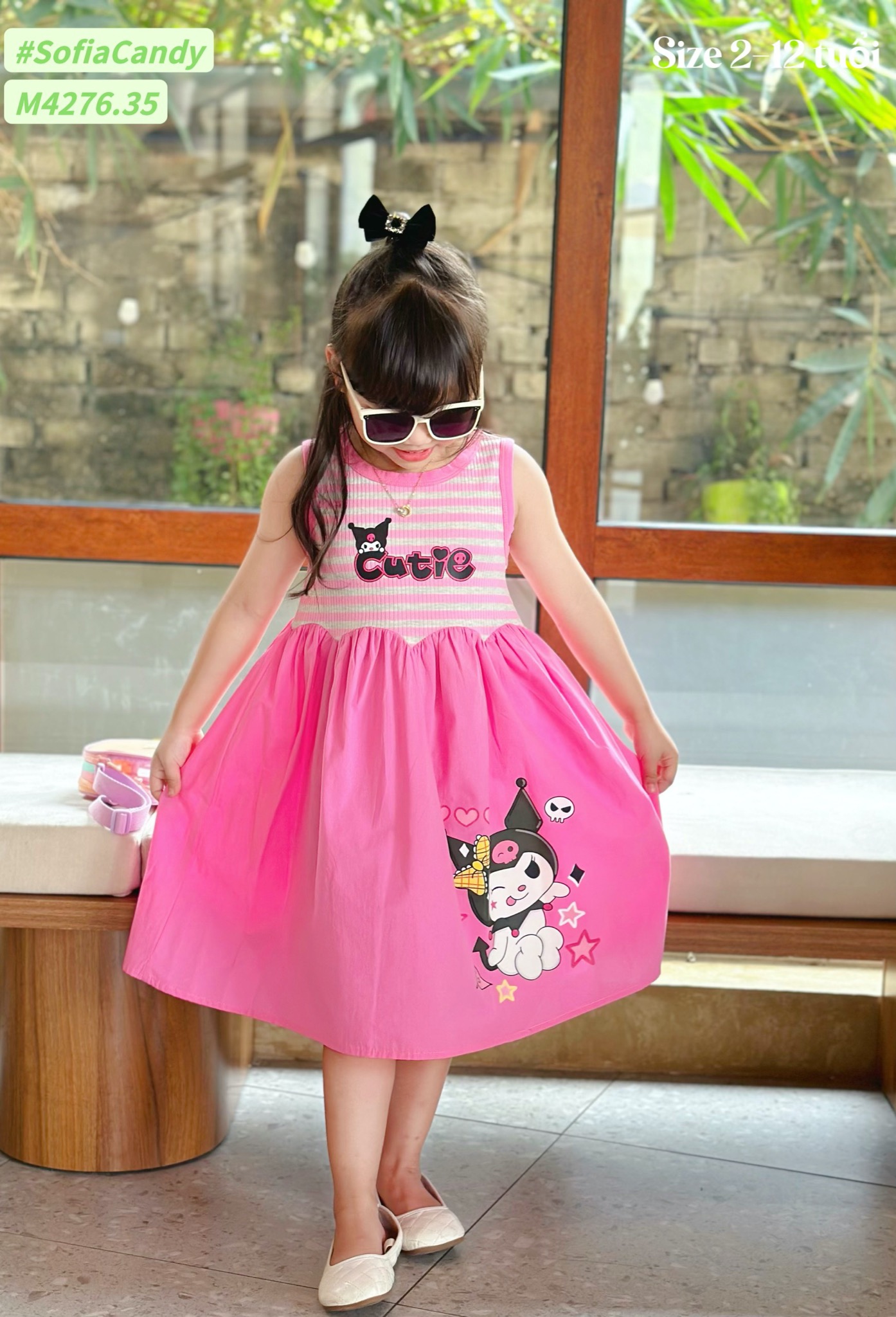 M4276 - Váy Mia Kids cotton Kuromi kẻ hồng size 2-12y