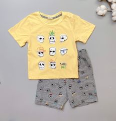 [30%] Bộ cotton Zara áo vàng quần ghi hình đầu lâu