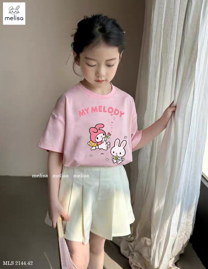 Bộ Melisa áo hồng My Melody + quần giả váy trắng BG size 2-12y