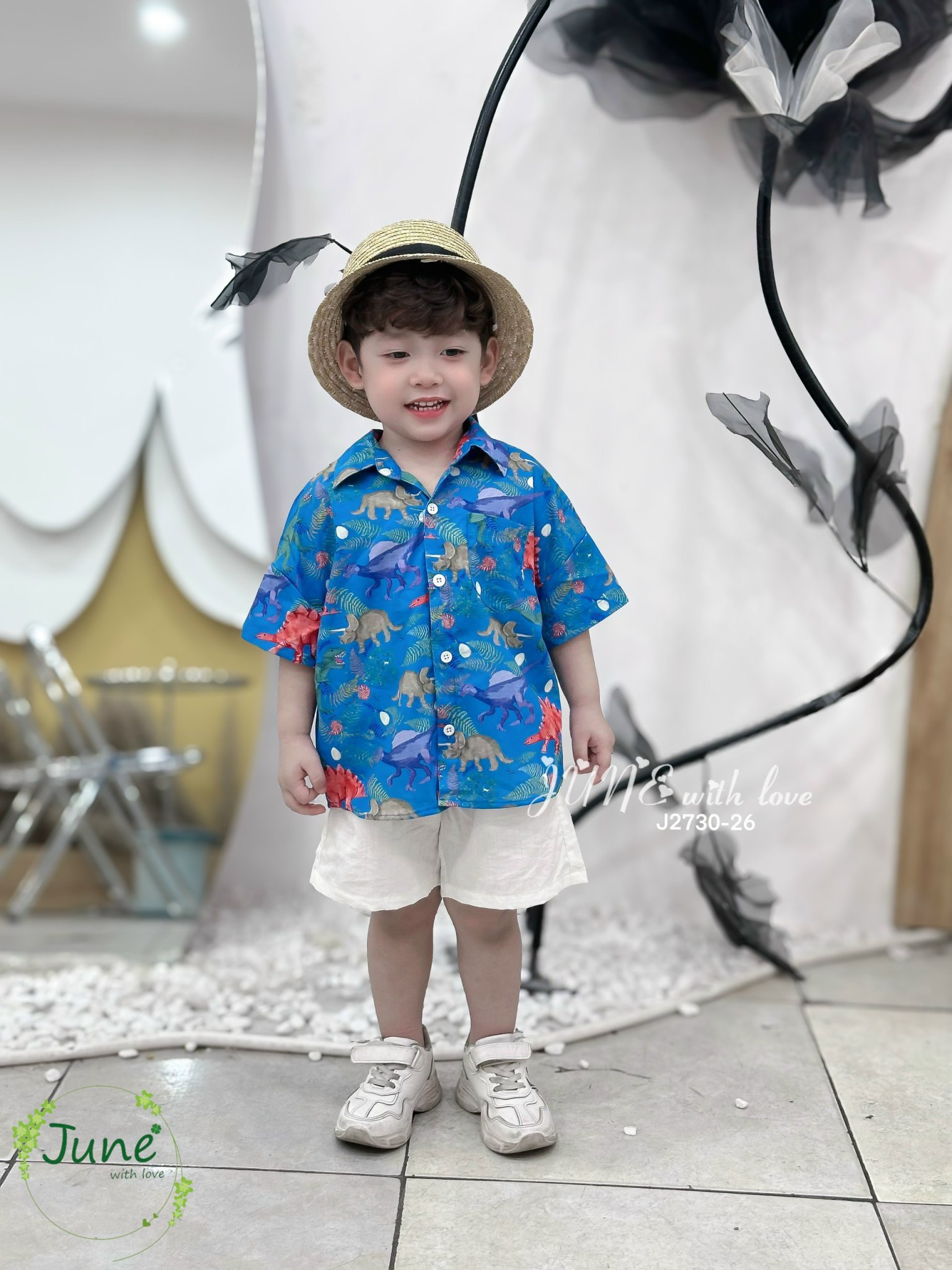 Bộ June With Love vải thô áo khủng long xanh BT size 1-10y