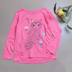 Áo cotton Carters dài tay BG- hồng cú mèo đính nơ gấu áo