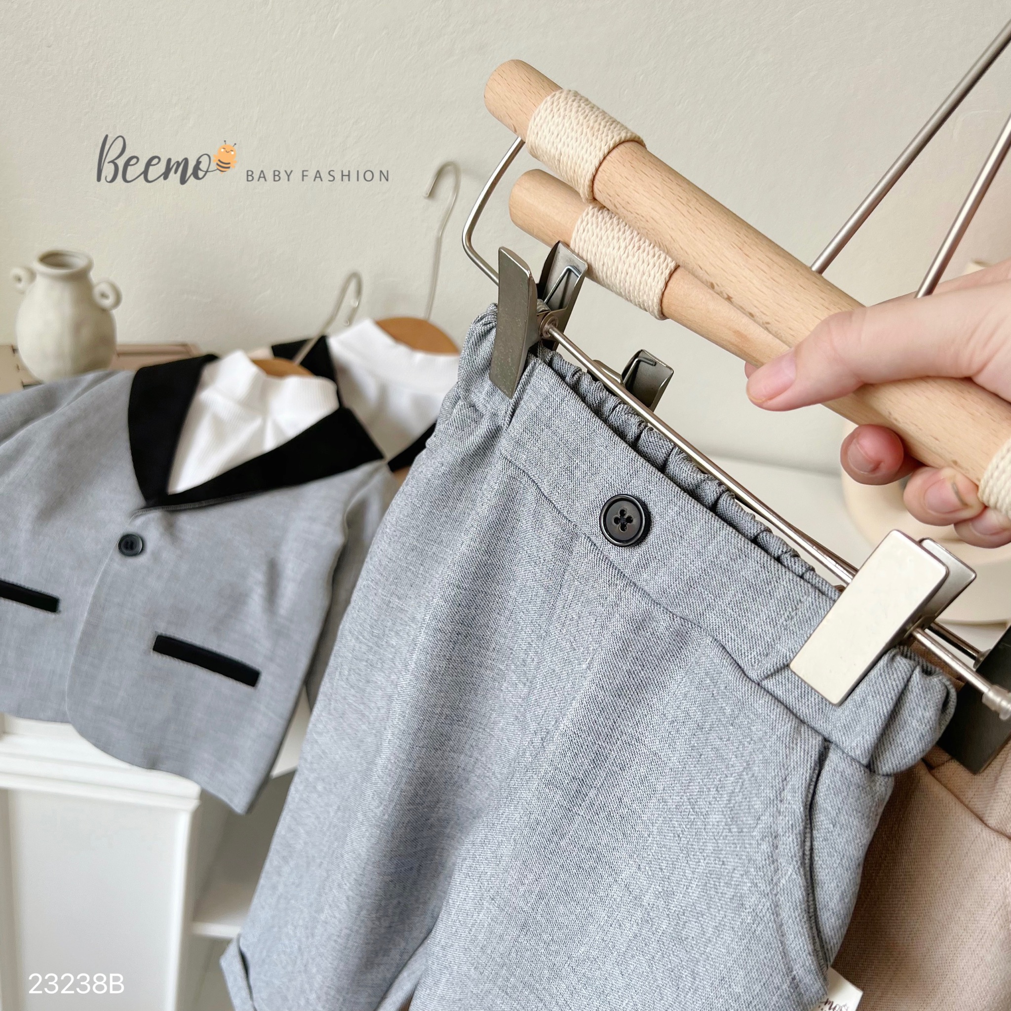 Bộ vest Beemo phối cổ phối viền túi đen 2 màu size 80 - 130