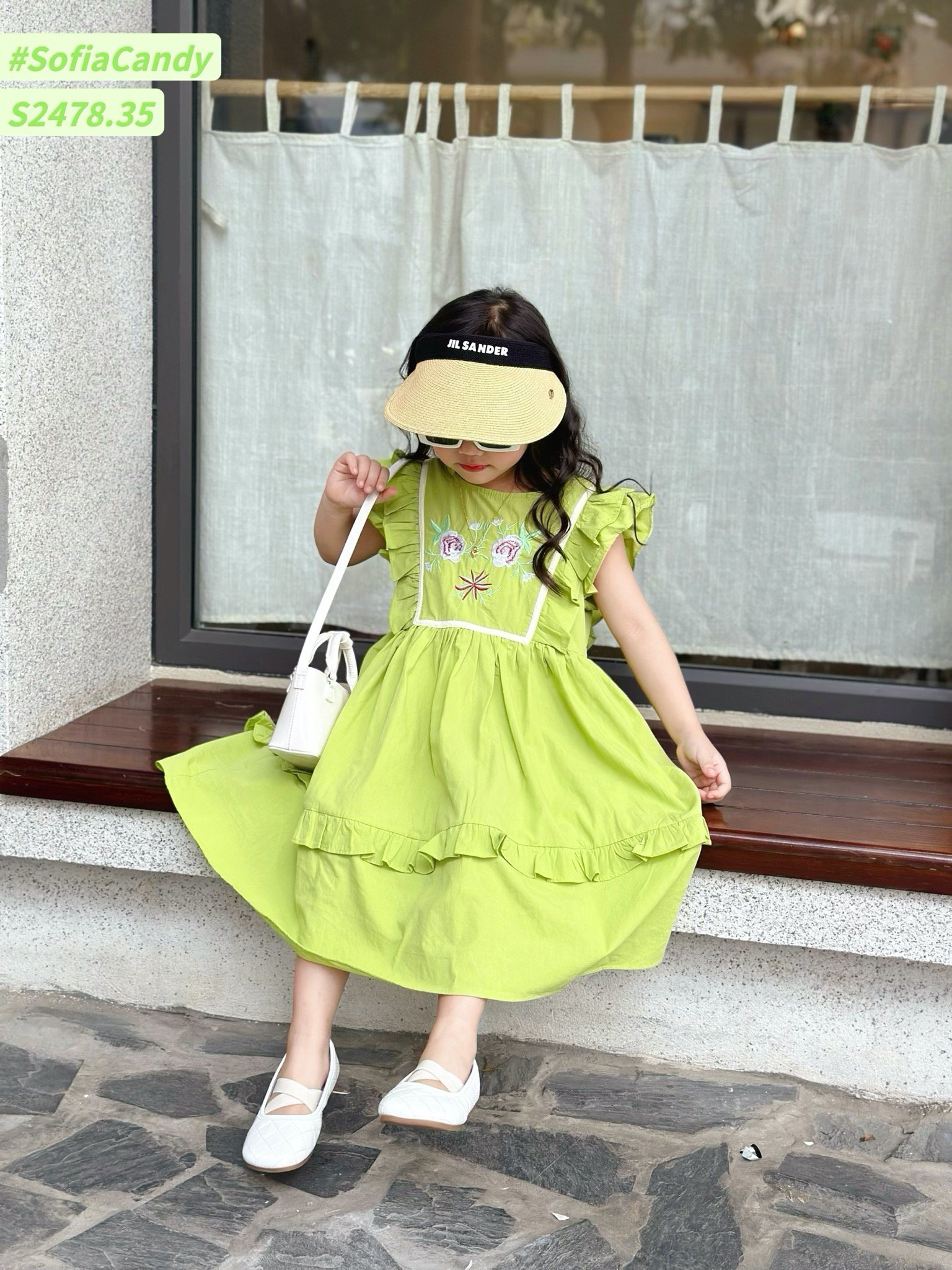 Váy Sofia Candy tiểu thư tay cánh tiên thêu hoa ngực nhiều màu BG size 1-10y