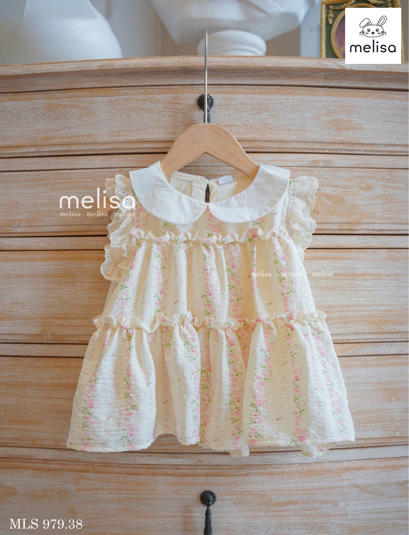 MLS 979 - Set bộ Melisa hoa nhí hồng leo vintage bé gái size 2-11y