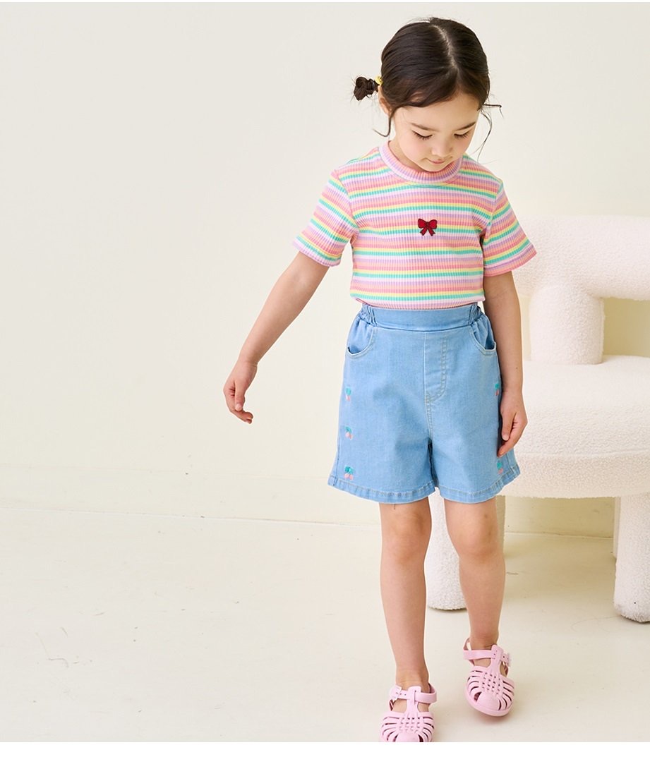 Quần short Denim Bebezoo màu xanh thêu cherry size 100-150