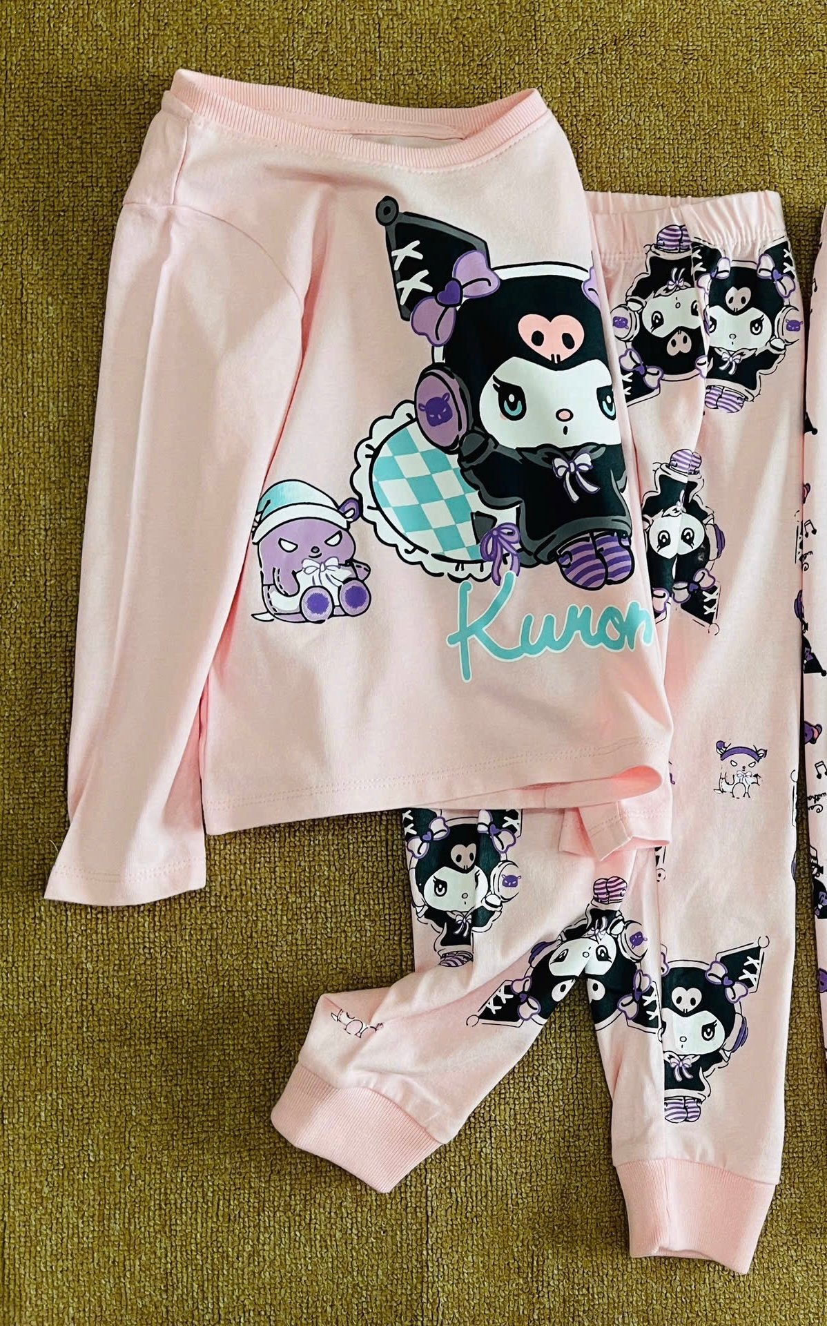 Bộ cotton HM nhiều hình Bé Gái Kuromi, Cinnamoroll, Kitty, Labubu size 2 - 10y (Bảng màu 2)