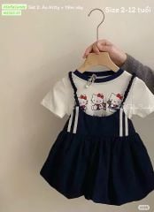 M5283 - Set yếm Mia Kids áo trắng kitty + váy yếm navy bé gái size 2-12y