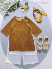 [6-10y] Áo dài Shin Closet bé gái - Nhung vàng trơn