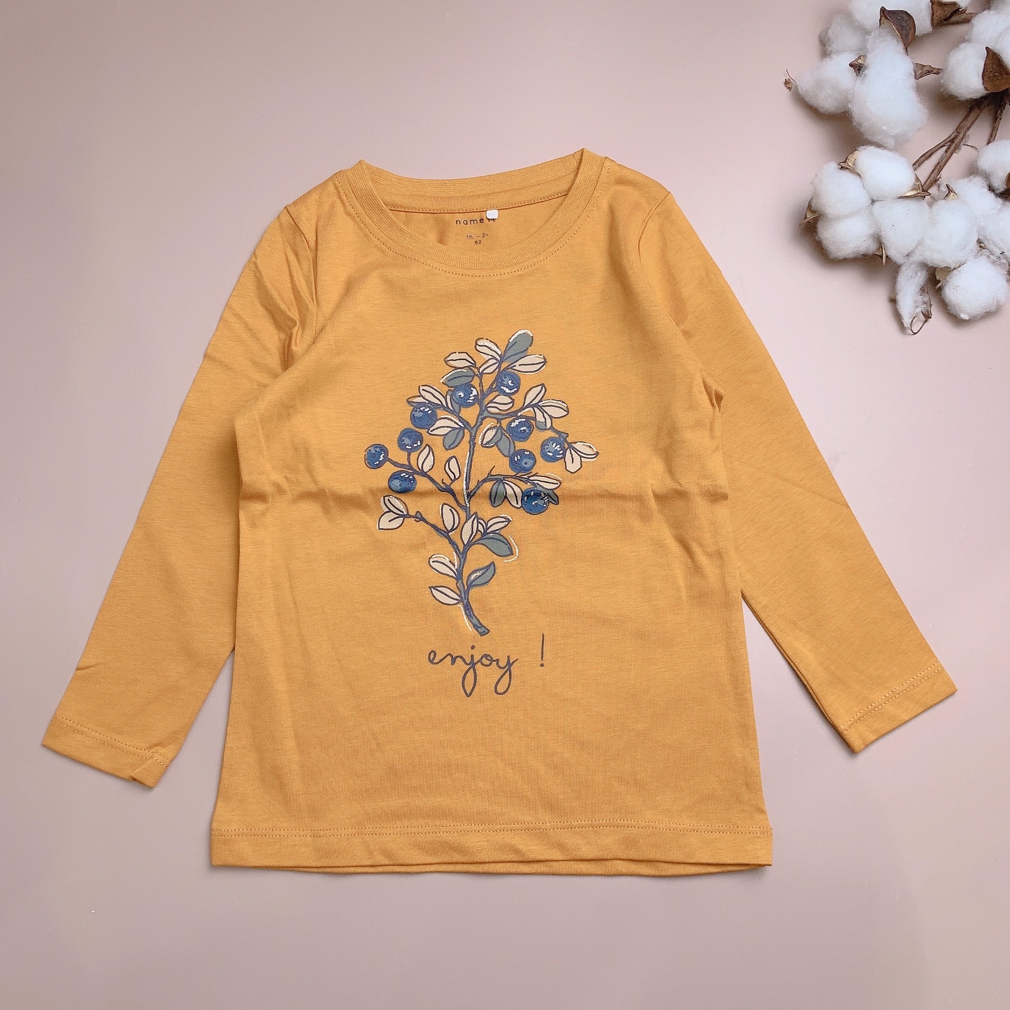 Áo cotton Name it màu vàng nâu cành lá